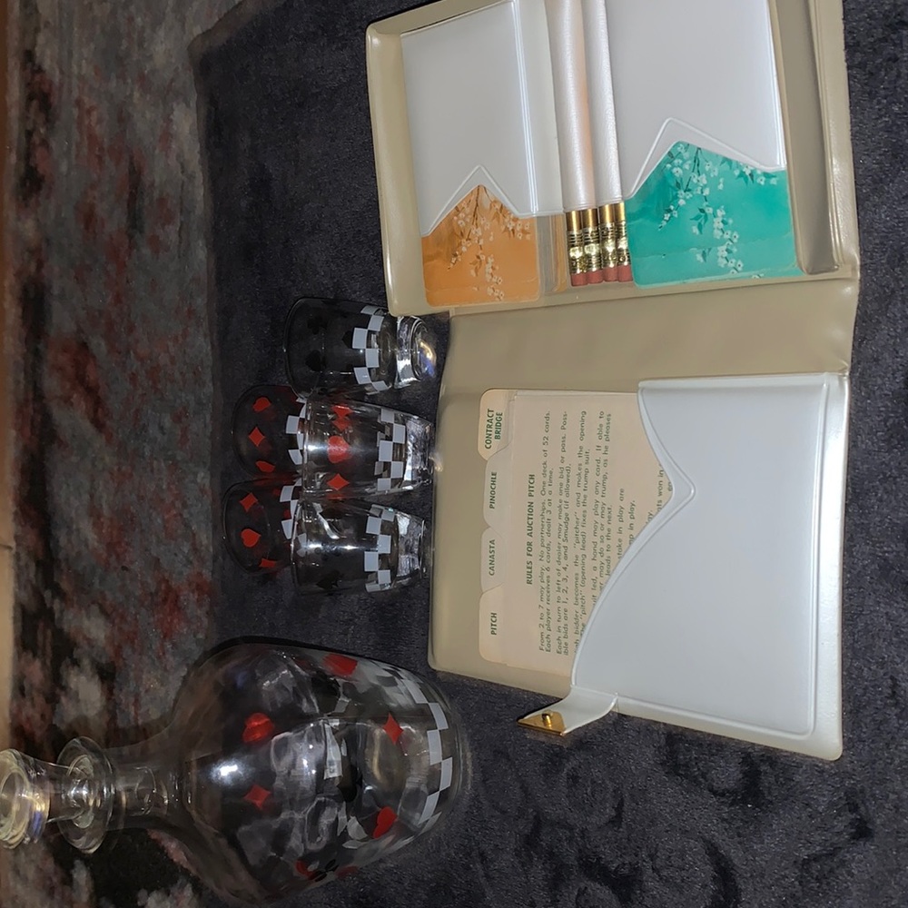 Adult Drinking Card Game w/ 5 shot glasses, liquor dispenser n instructions.